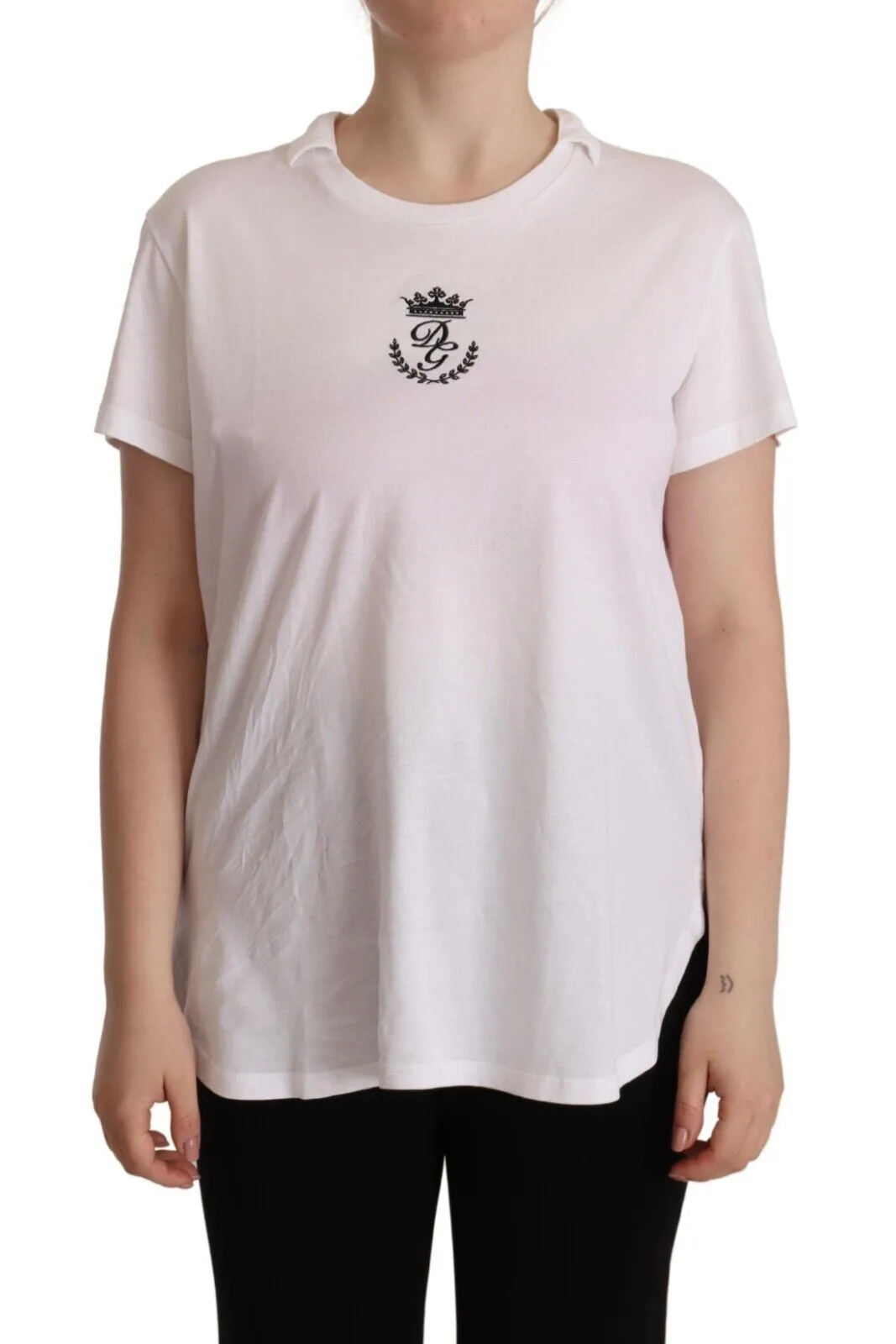Elegant Collared Crown Print Tee sold by Louxly