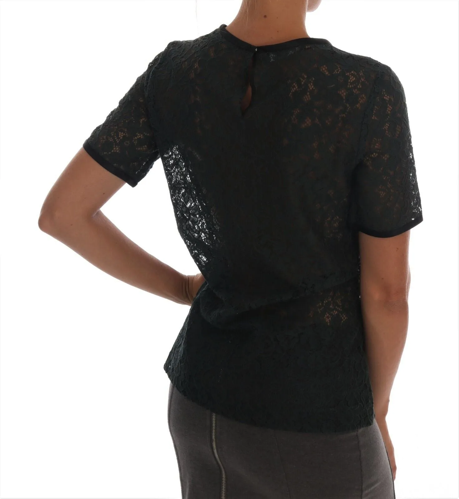 Dark Green Floral Lace Short Sleeve Blouse sold by Louxly product image thumbnail 3