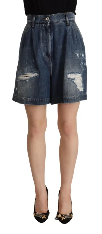 Chic High-Waisted Distressed Bermuda Shorts sold by Louxly