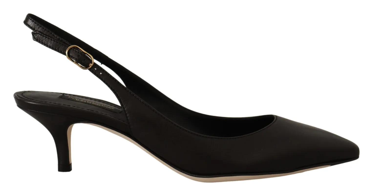 Elegant Black Leather Slingbacks Heels sold by Louxly