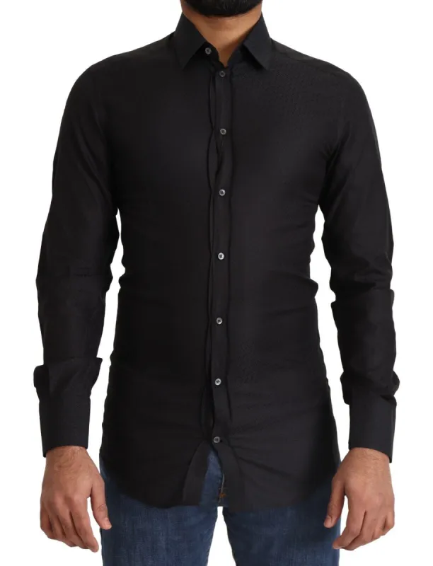 Elegant Black Cotton Gold Dress Shirt sold by Louxly