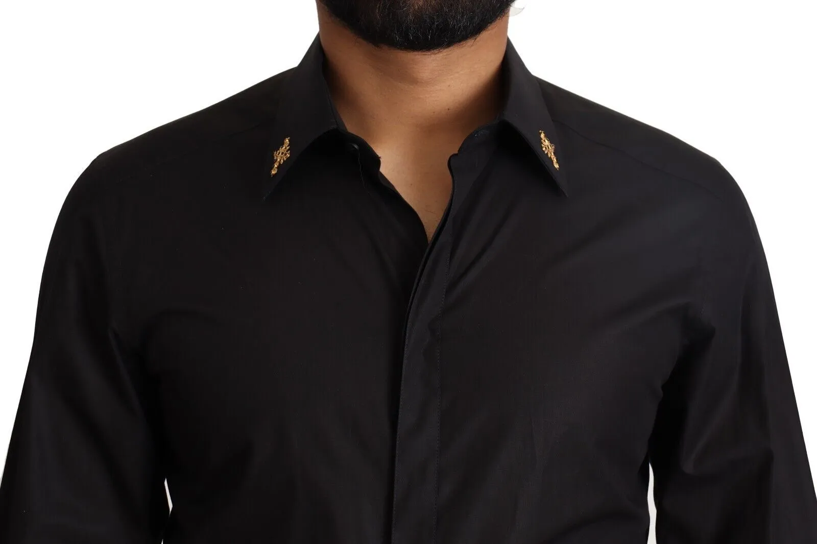 Elegant Slim Fit Black Cotton Dress Shirt sold by Louxly product image thumbnail 4