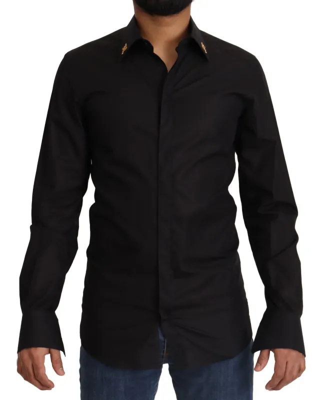 Elegant Slim Fit Black Cotton Dress Shirt sold by Louxly