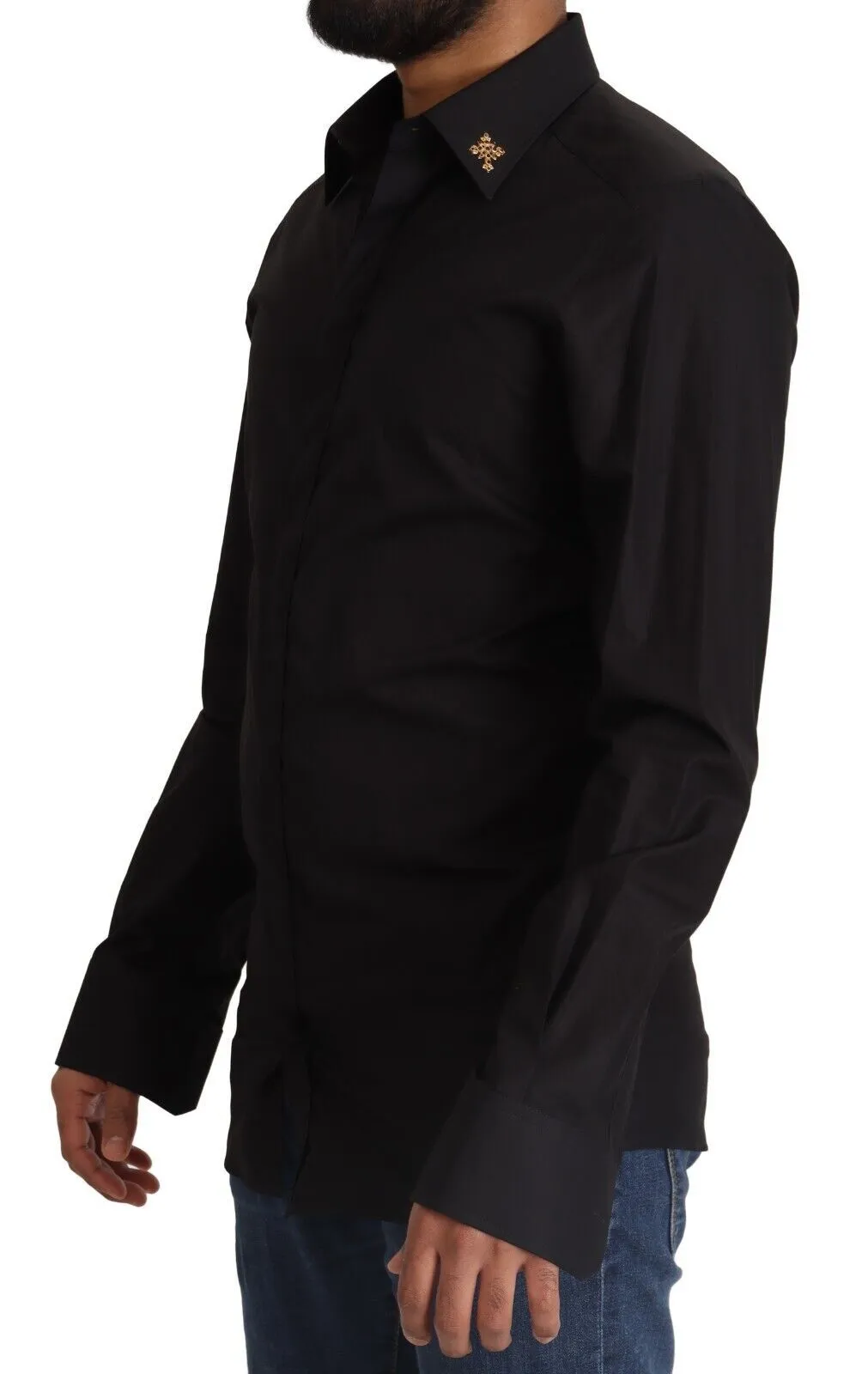 Elegant Slim Fit Black Cotton Dress Shirt sold by Louxly product image thumbnail 2