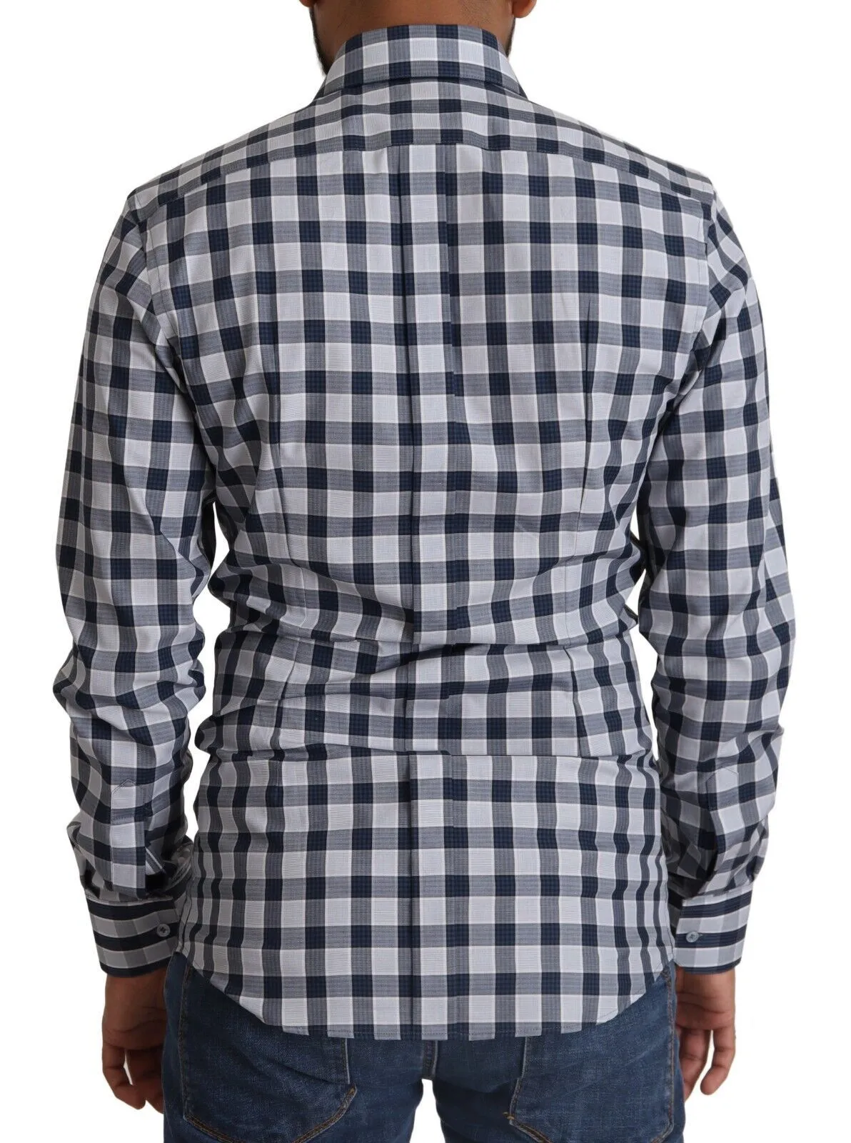 Elegant Blue & White Checkered Slim Fit Dress Shirt sold by Louxly product image thumbnail 3