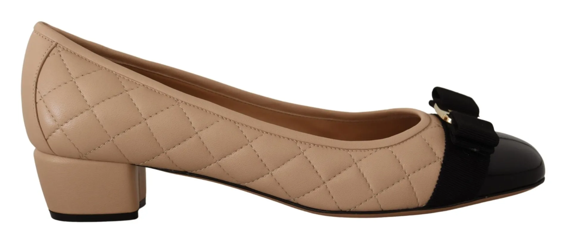 Elegant Quilted Leather Pumps in Beige and Black sold by Louxly