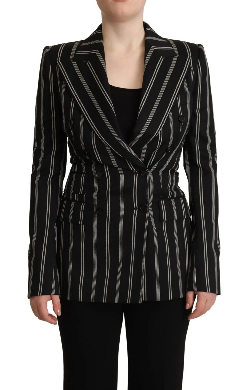 Elegant Striped Wool Stretch Jacket sold by Louxly