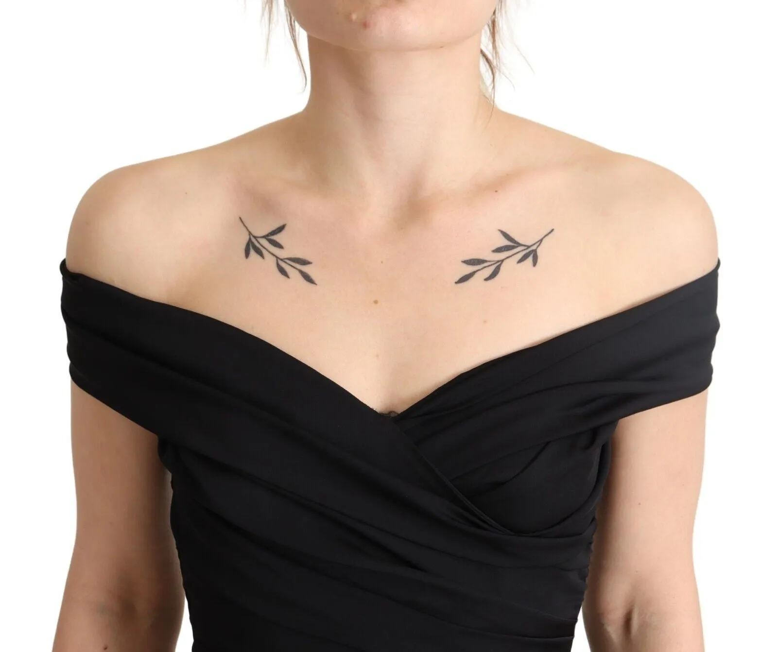 Elegant Black Silk Off-shoulder Dress sold by Louxly product image thumbnail 4