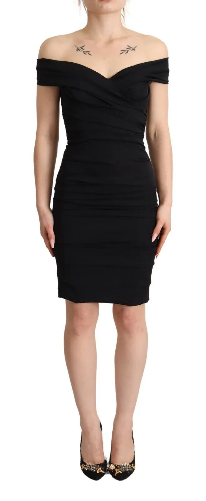 Elegant Black Silk Off-shoulder Dress sold by Louxly