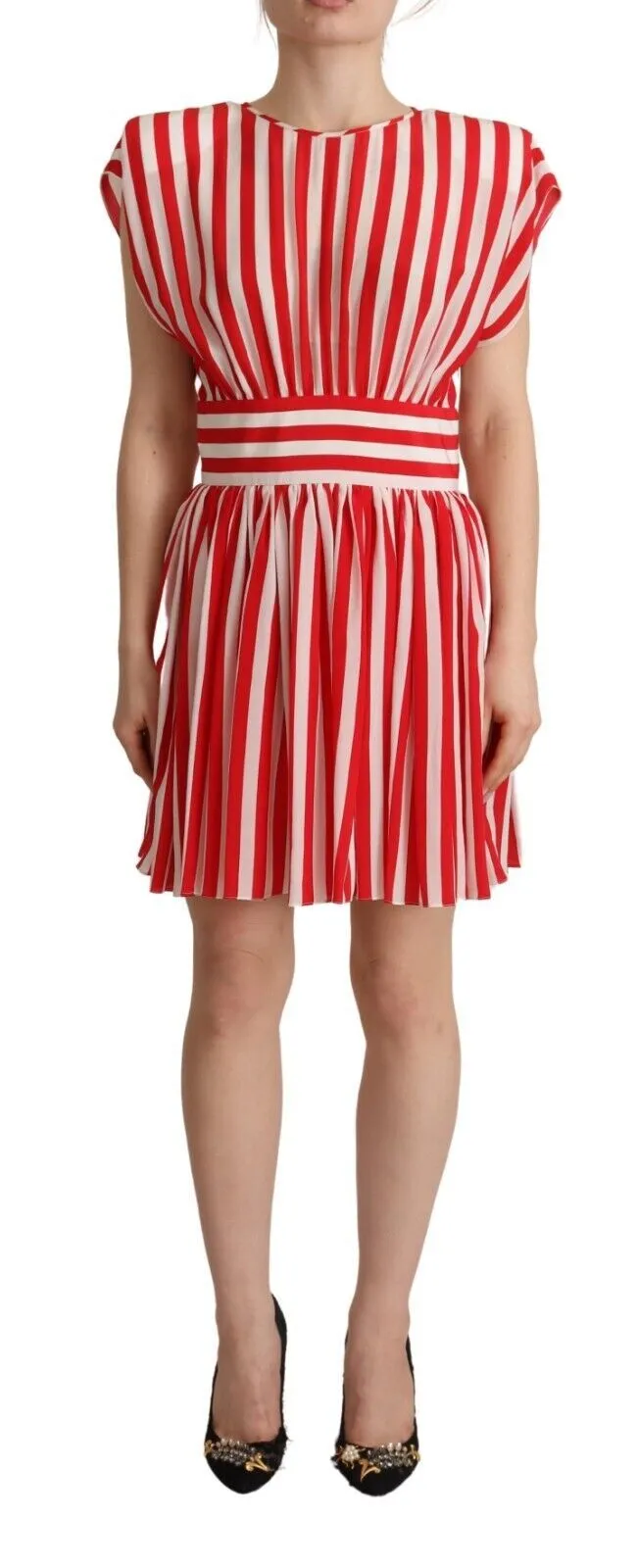 Elegant Striped Silk A-Line Mini Dress sold by Louxly