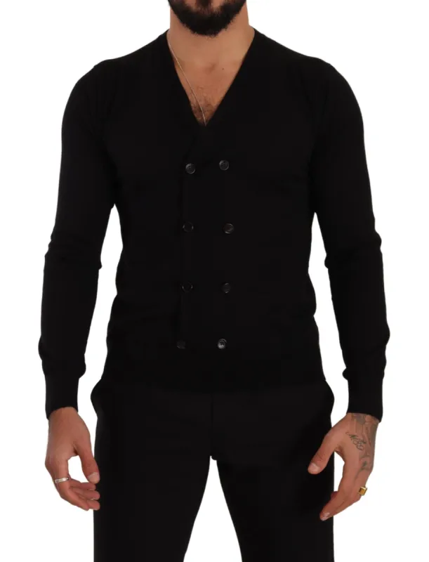 Elegant V-Neck Black Cashmere Cardigan sold by Louxly