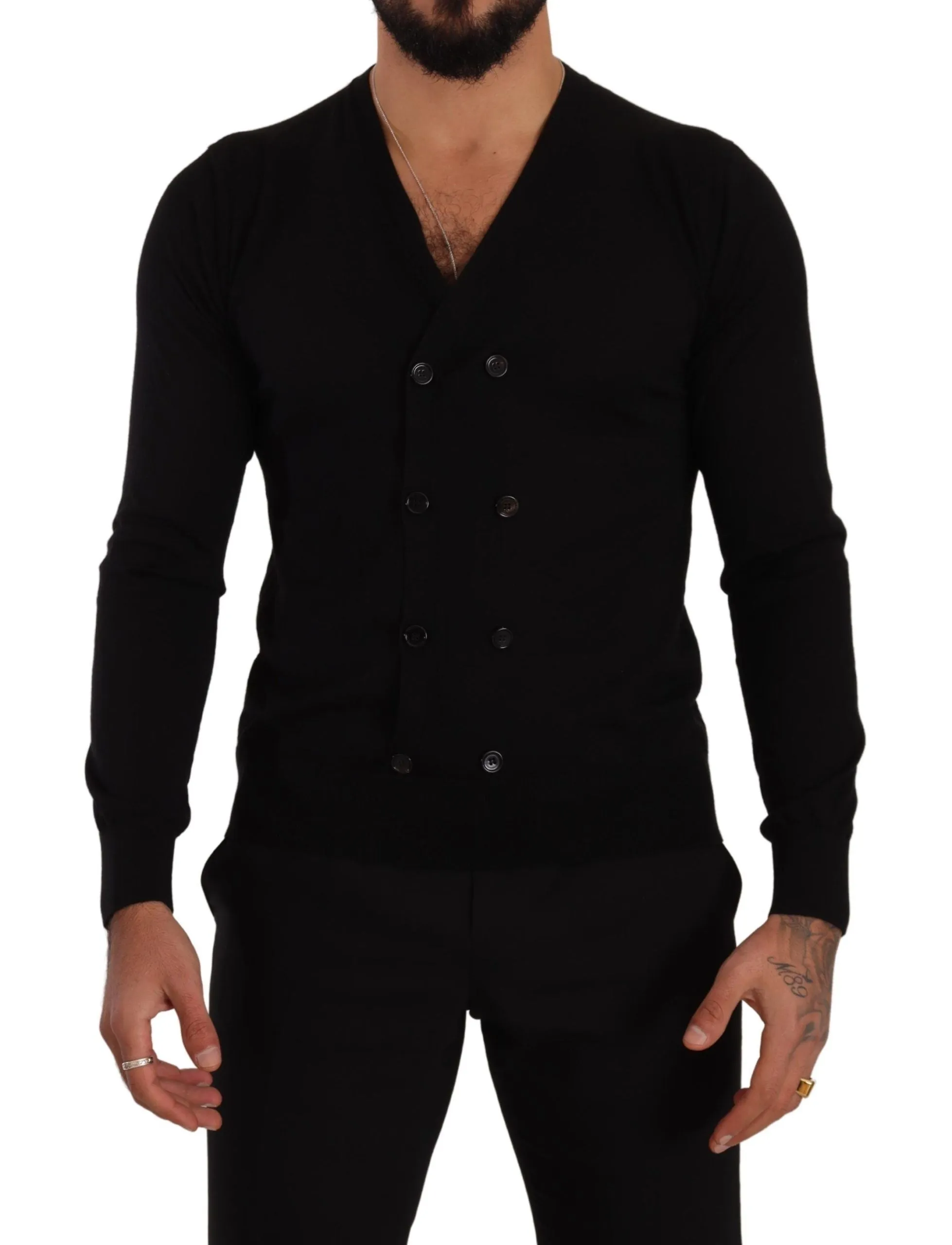 Elegant V-Neck Black Cashmere Cardigan sold by Louxly