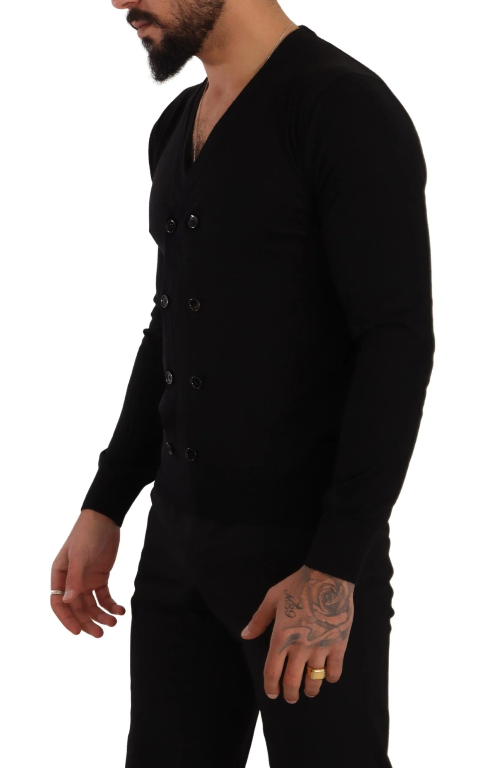 Elegant V-Neck Black Cashmere Cardigan sold by Louxly product image thumbnail 2