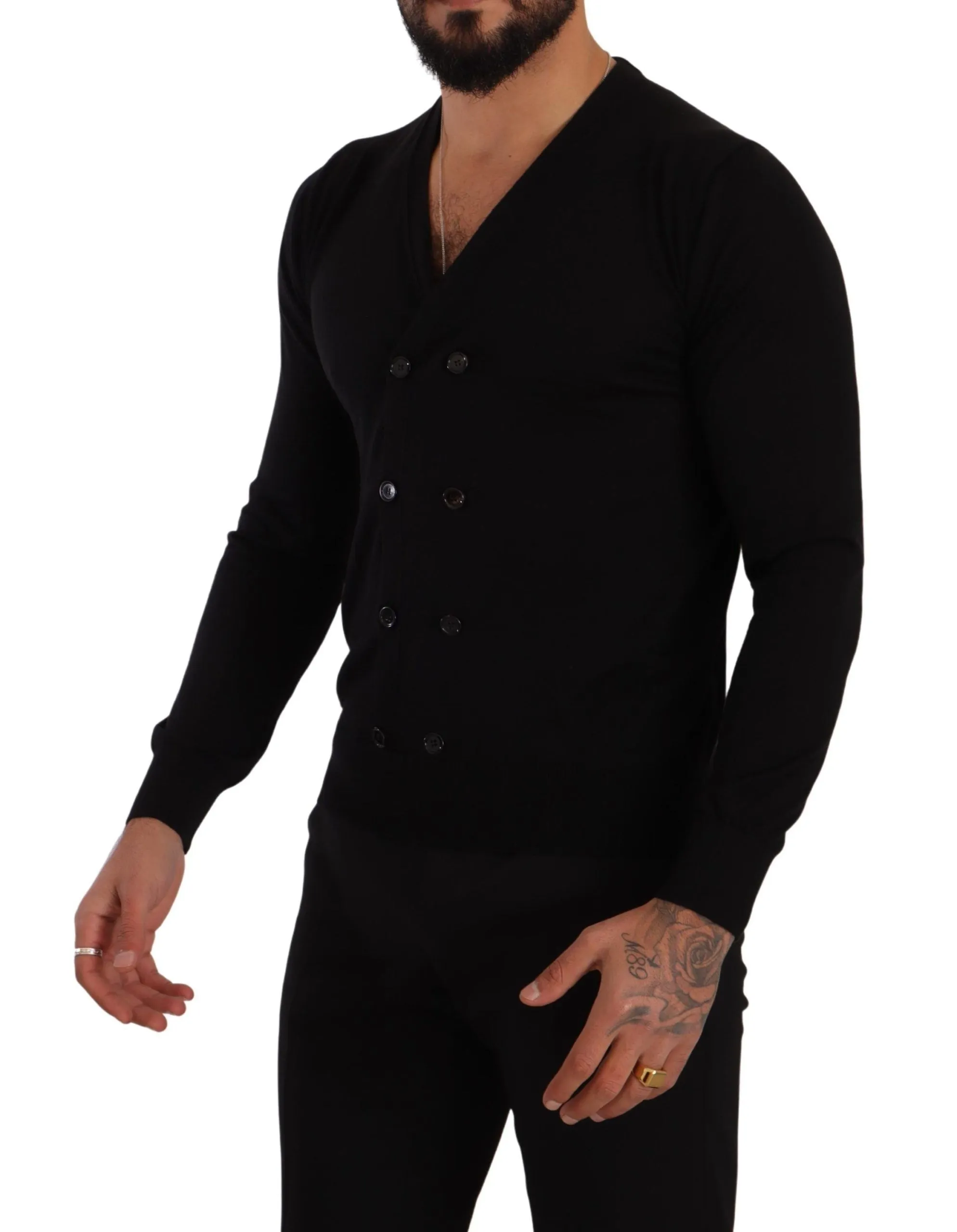 Elegant V-Neck Black Cashmere Cardigan sold by Louxly product image thumbnail 3