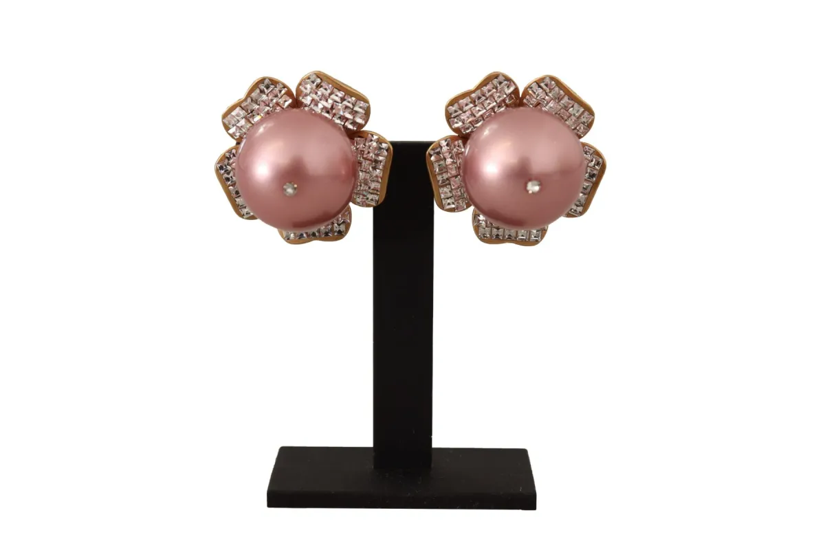 Elegant Floral Crystal Pearl Clip-On Earrings sold by Louxly