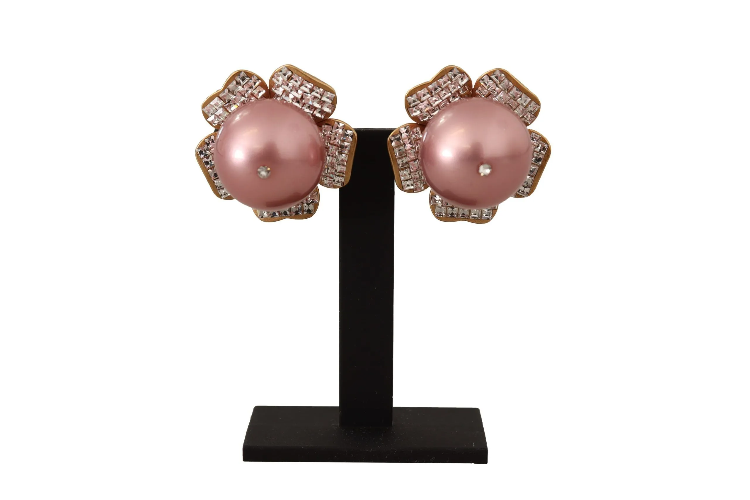 Elegant Floral Crystal Pearl Clip-On Earrings sold by Louxly