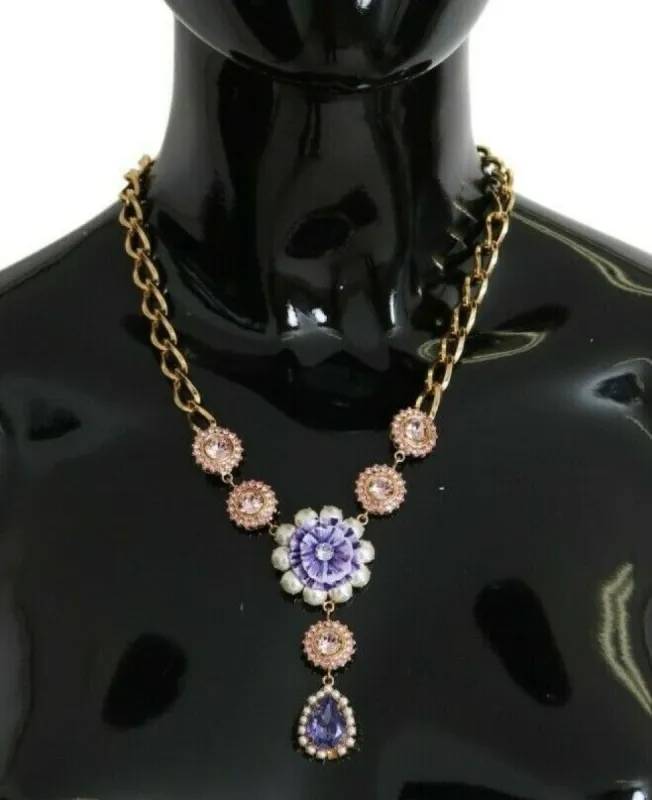 Elegant Gold Crystal Floral Charm Necklace sold by Louxly