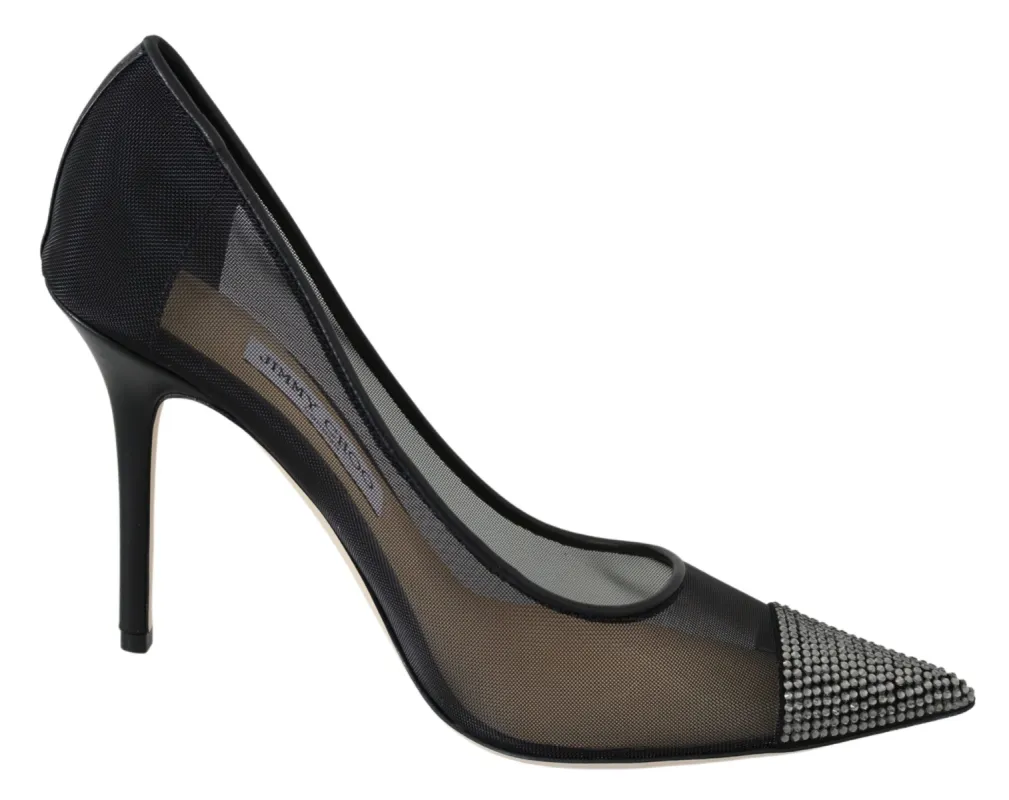Elegant Black Mesh Crystal Pumps sold by Louxly