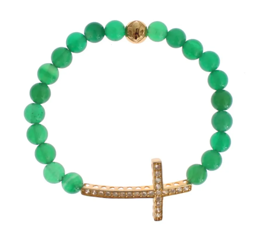 Elegant Green Jade Bead & Gold Plated Bracelet sold by Louxly