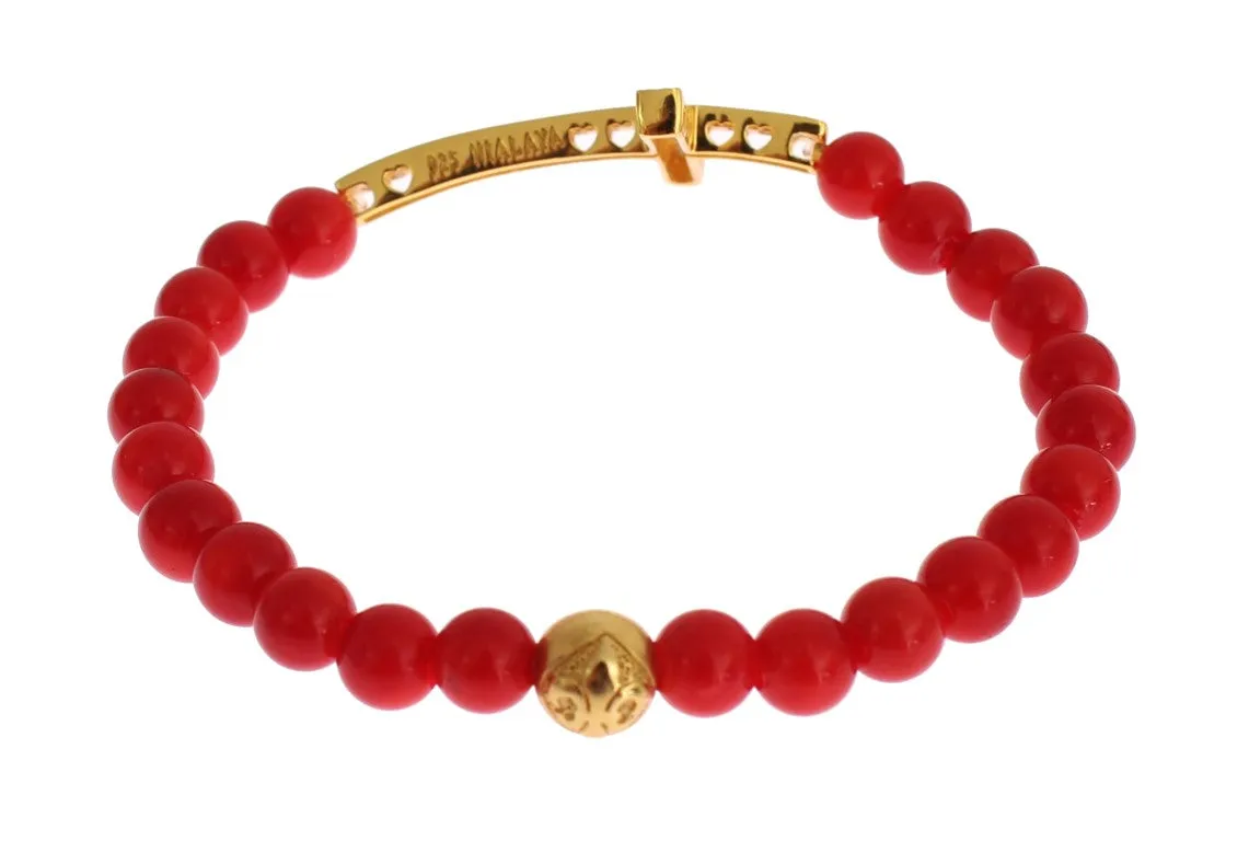 Elegant Gold and Red Coral Beaded Bracelet sold by Louxly product image thumbnail 5