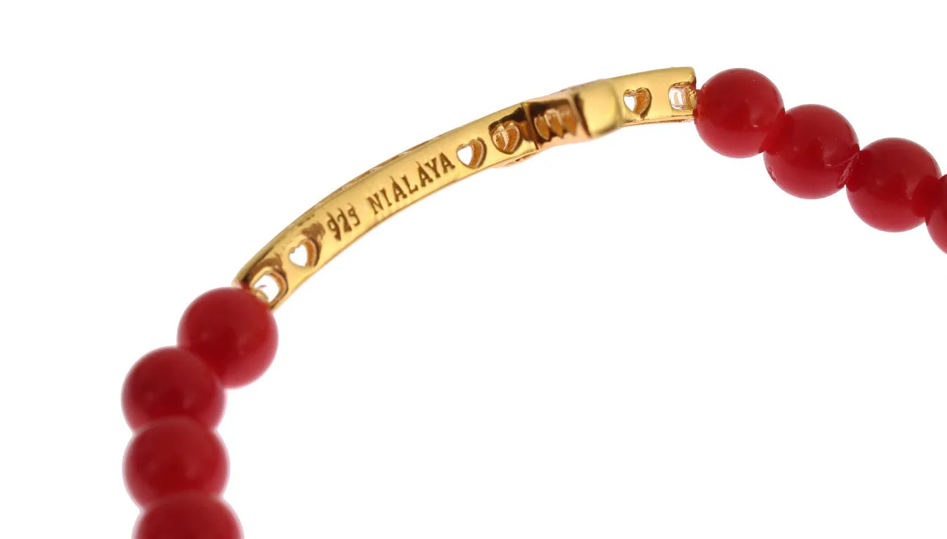 Elegant Gold and Red Coral Beaded Bracelet sold by Louxly product image thumbnail 4