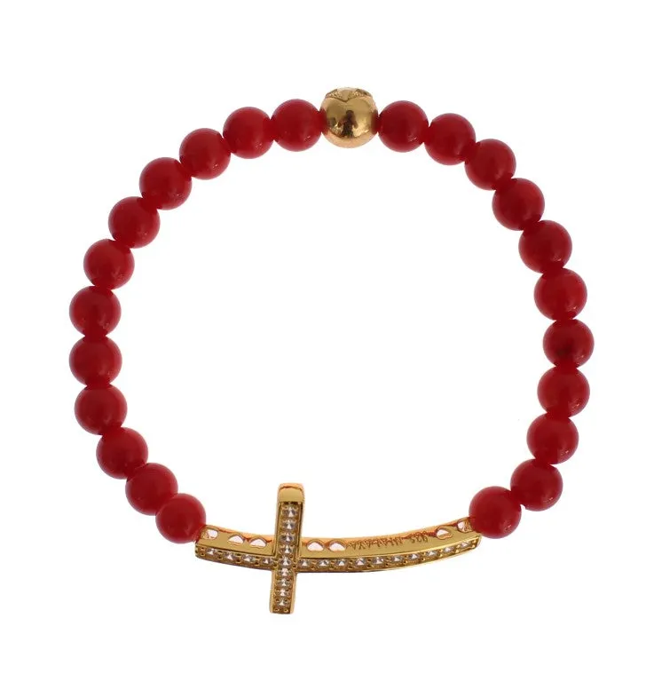 Elegant Gold and Red Coral Beaded Bracelet sold by Louxly