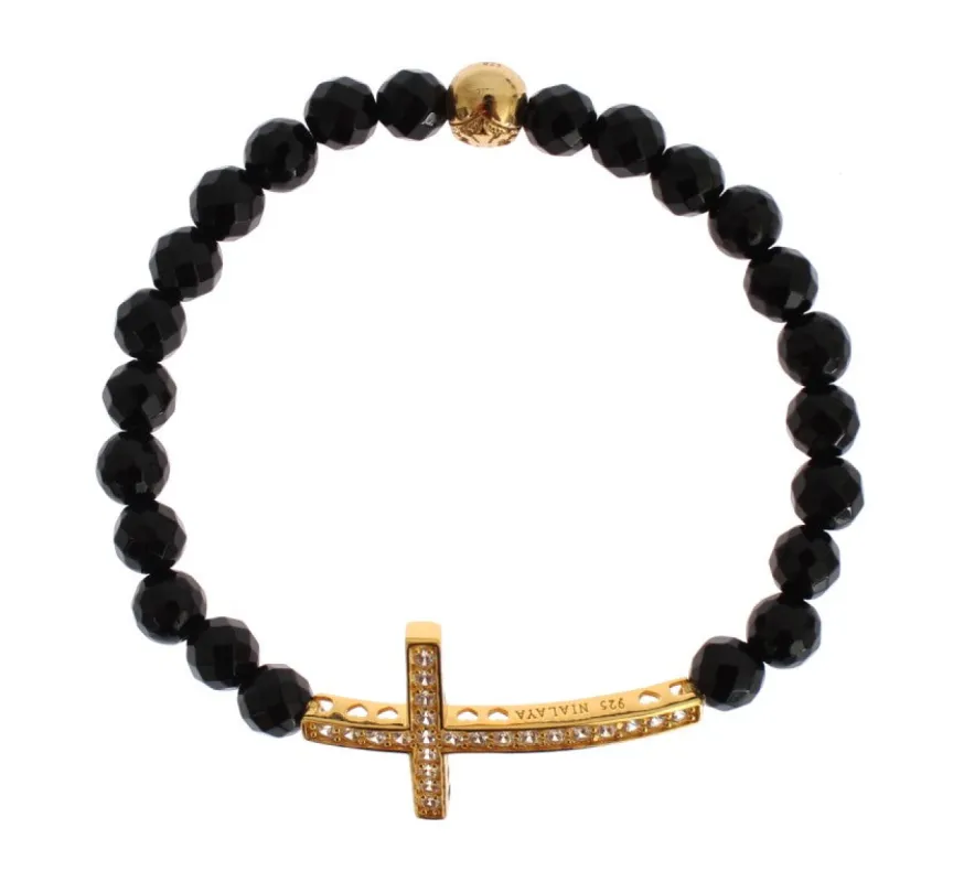 Gold Plated Sterling Bracelet with CZ Diamond Cross sold by Louxly