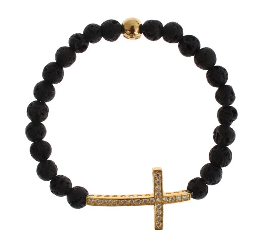 Elegant Gold & Black Lava Stone Bracelet sold by Louxly