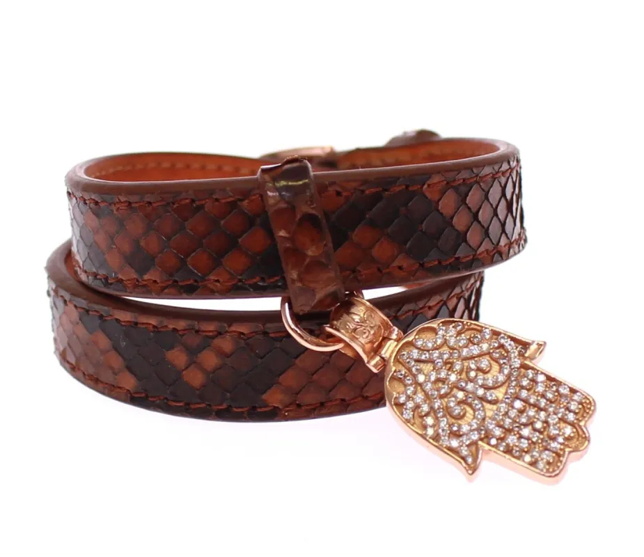 Chic Snakeskin Leather & Gold Cuff Bracelet sold by Louxly