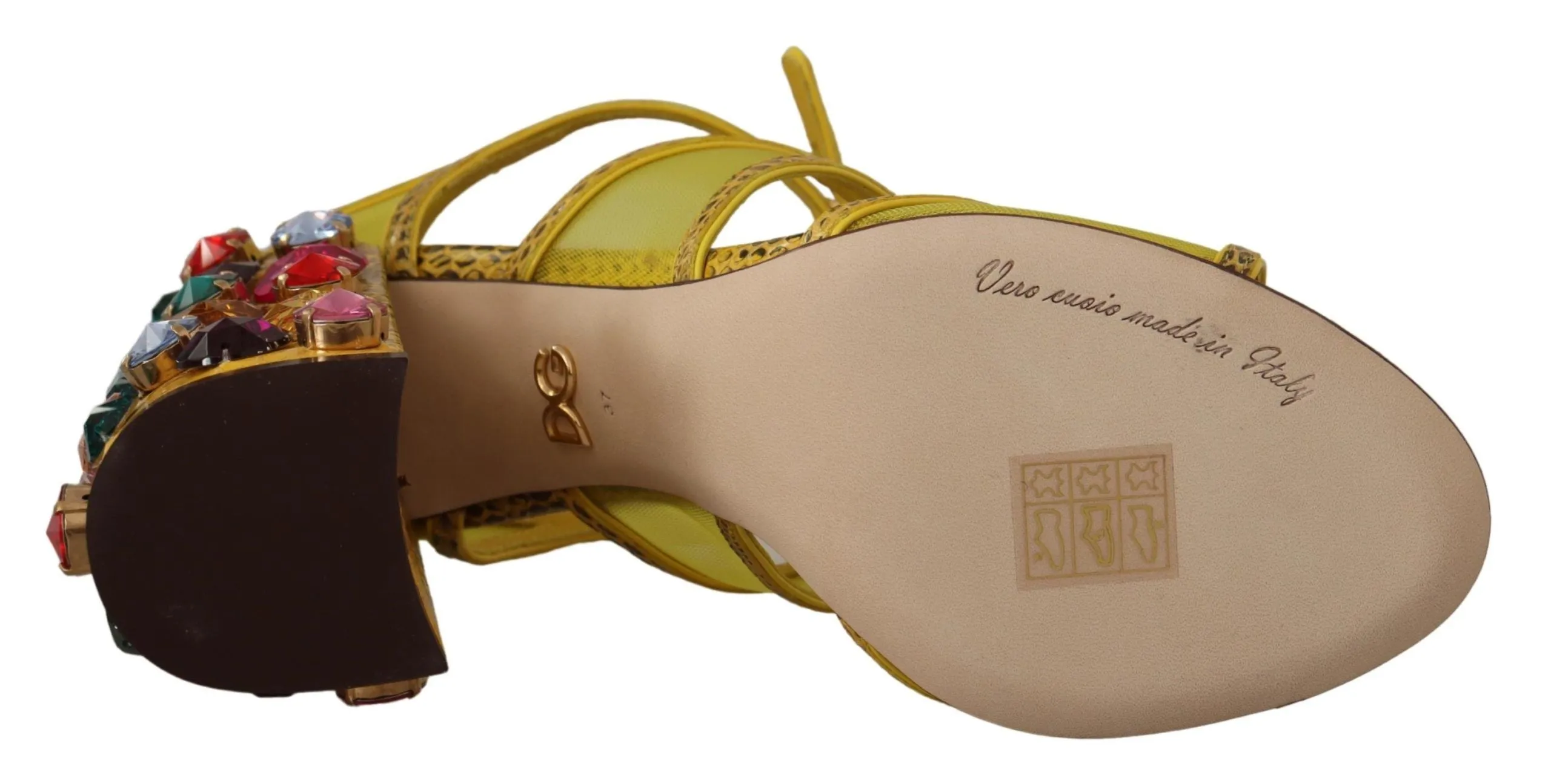 Stunning Crystal-Embellished Yellow Leather Sandals sold by Louxly product image thumbnail 4