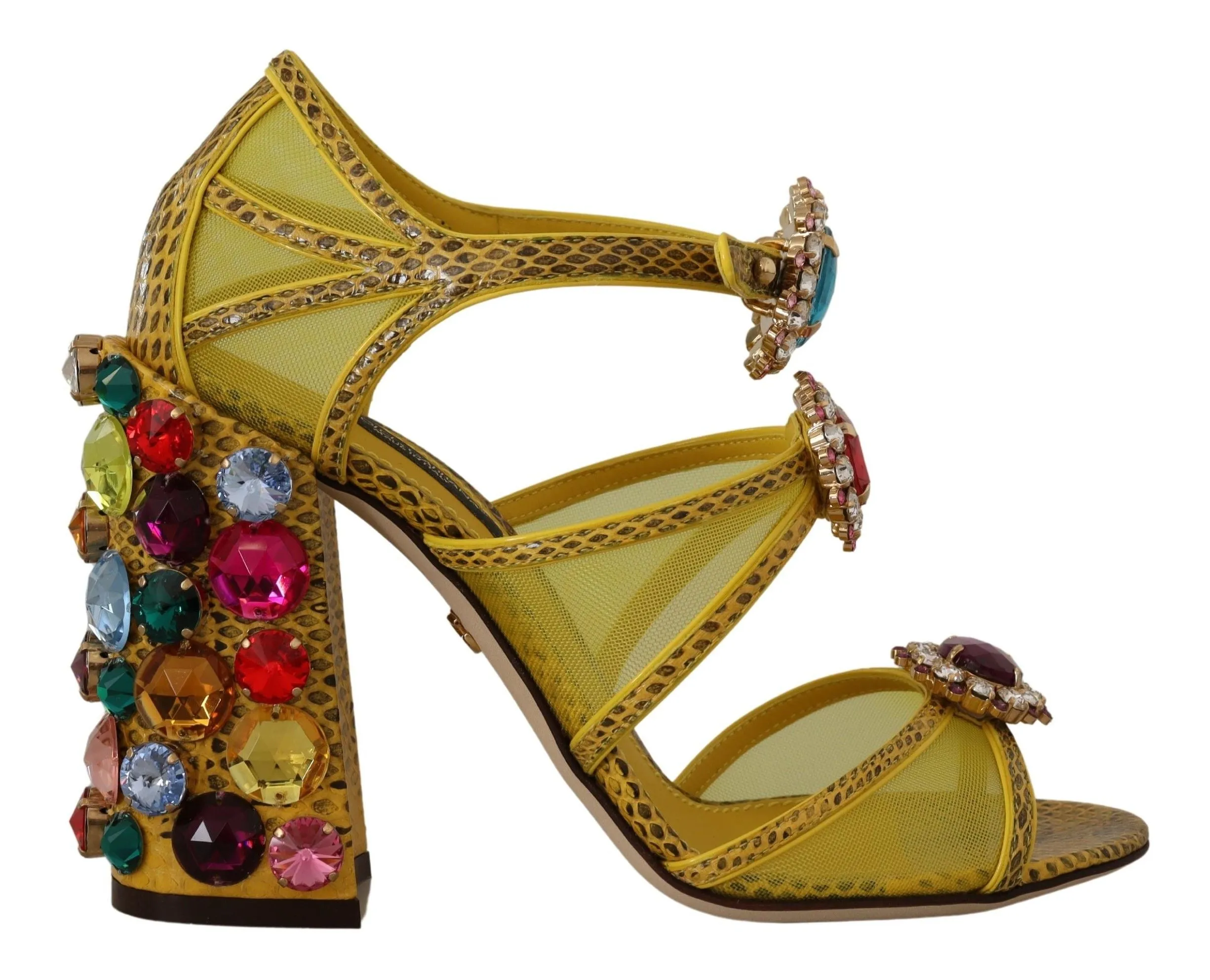 Stunning Crystal-Embellished Yellow Leather Sandals sold by Louxly