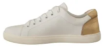 Elegant White Leather Sneakers with Gold Accents sold by Louxly