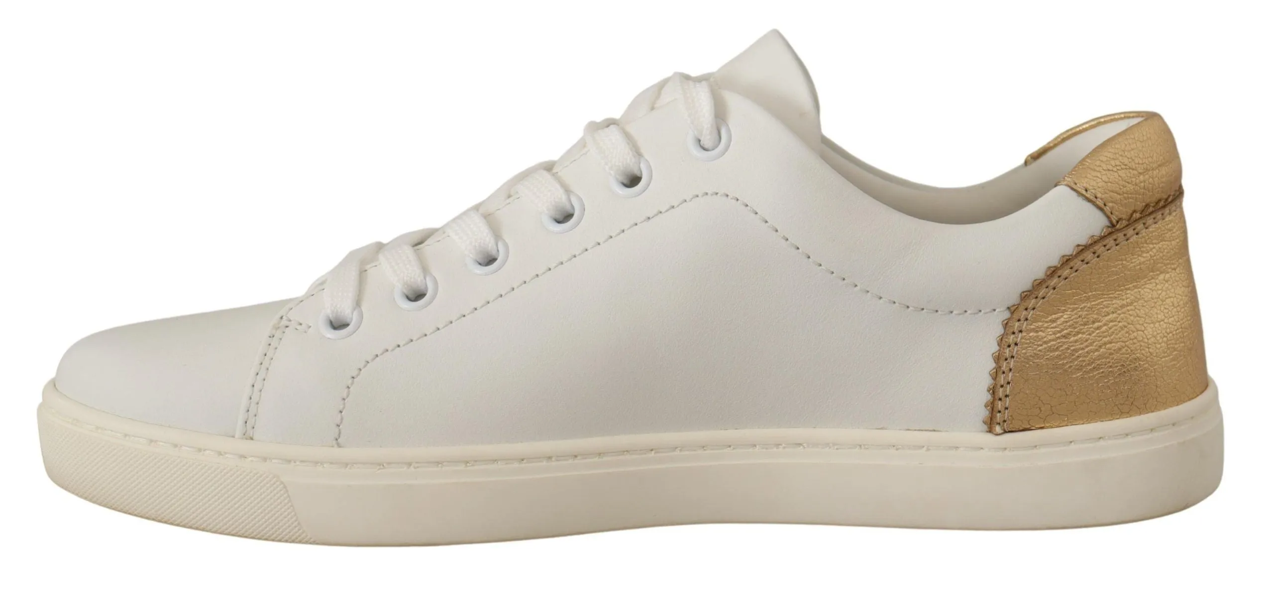 Elegant White Leather Sneakers with Gold Accents sold by Louxly product image thumbnail 3