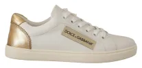 Elegant White Leather Sneakers with Gold Accents sold by Louxly