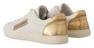Elegant White Leather Sneakers with Gold Accents sold by Louxly