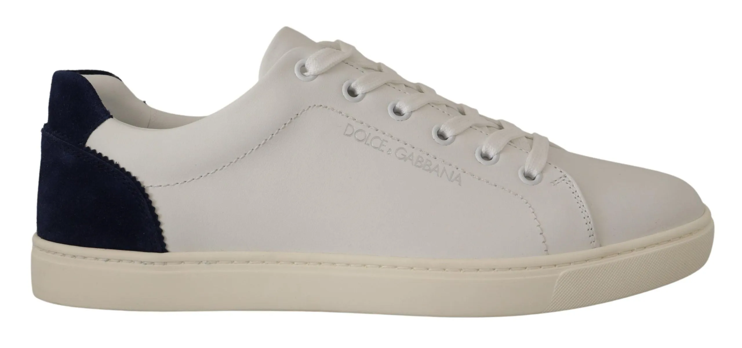 Elegant White and Blue Low-Top Leather Sneakers sold by Louxly