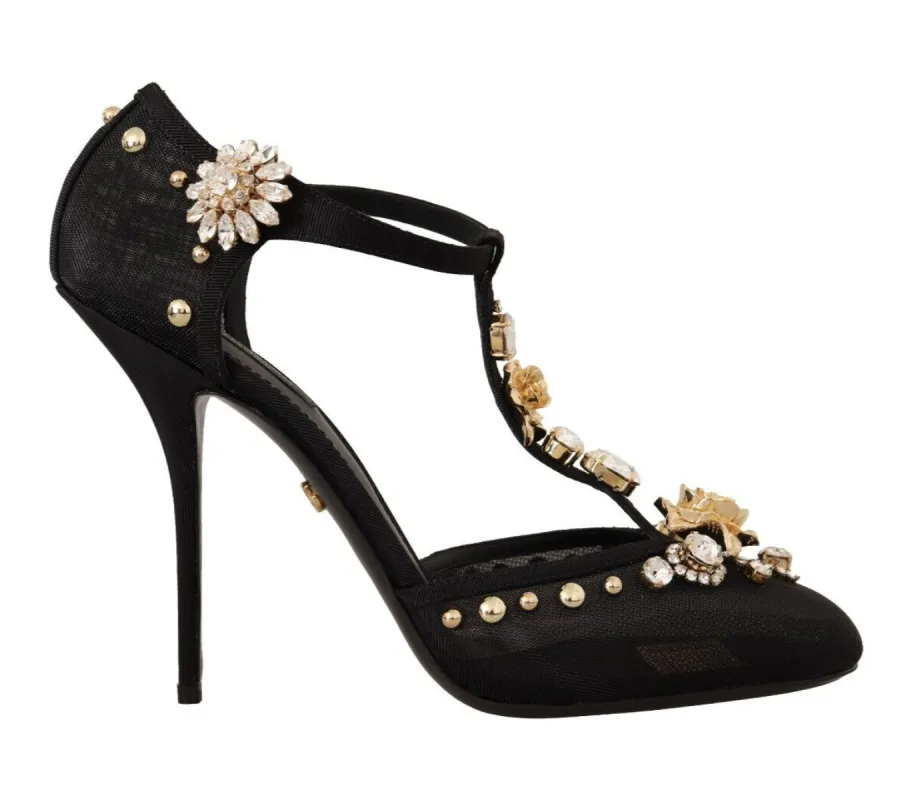 Elegant Crystal-Embellished Mesh T-Strap Pumps sold by Louxly
