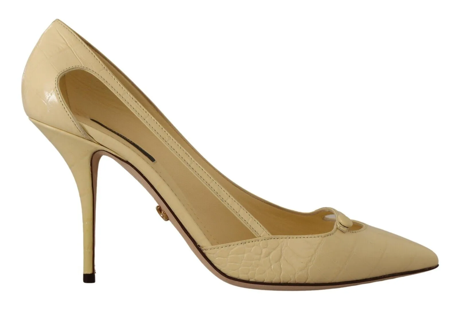 Chic Pointed Toe Leather Pumps in Sunshine Yellow sold by Louxly