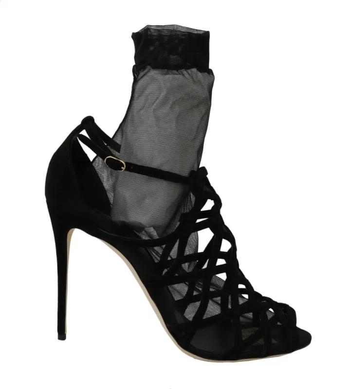 Black Suede Tulle Ankle Boot Sandals sold by Louxly