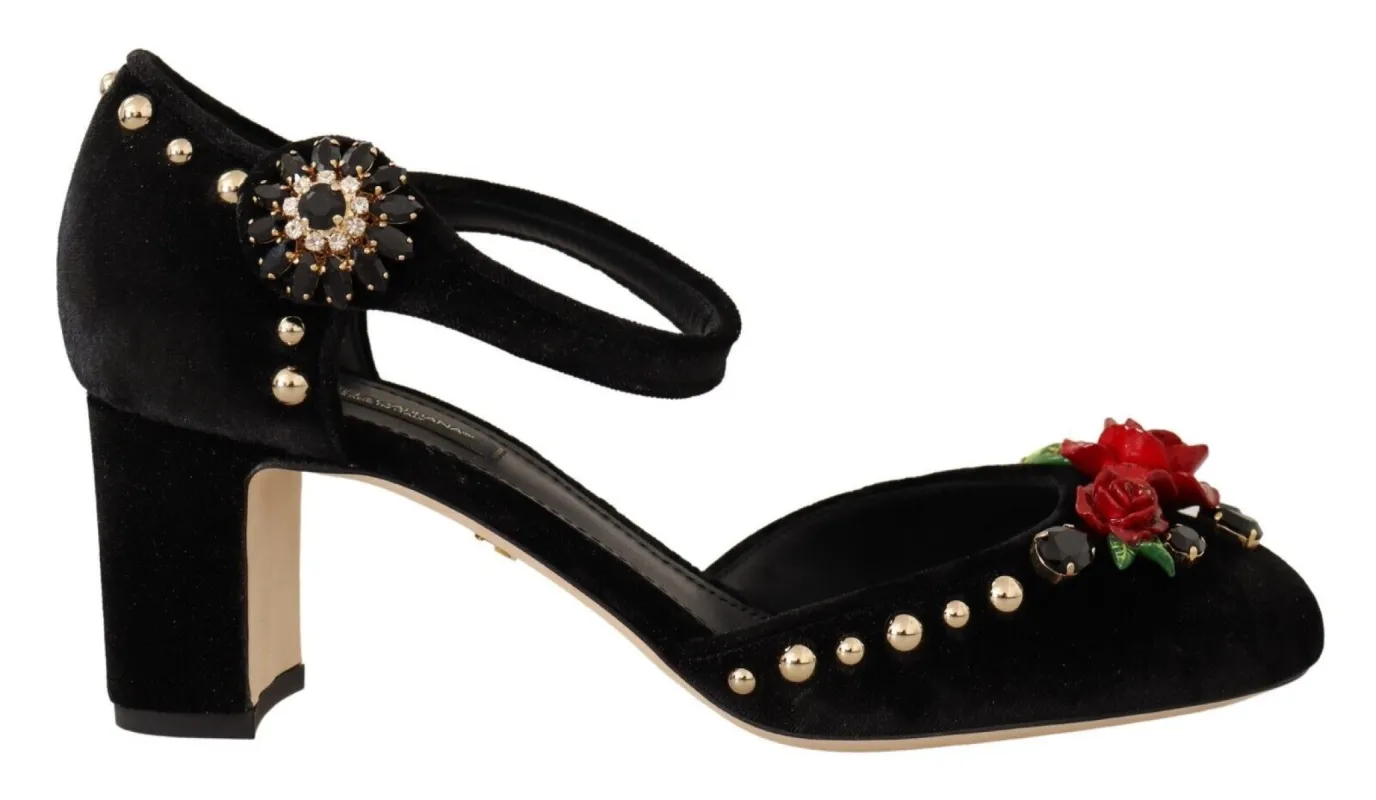 Black Velvet Roses Ankle Strap Pumps Shoes sold by Louxly