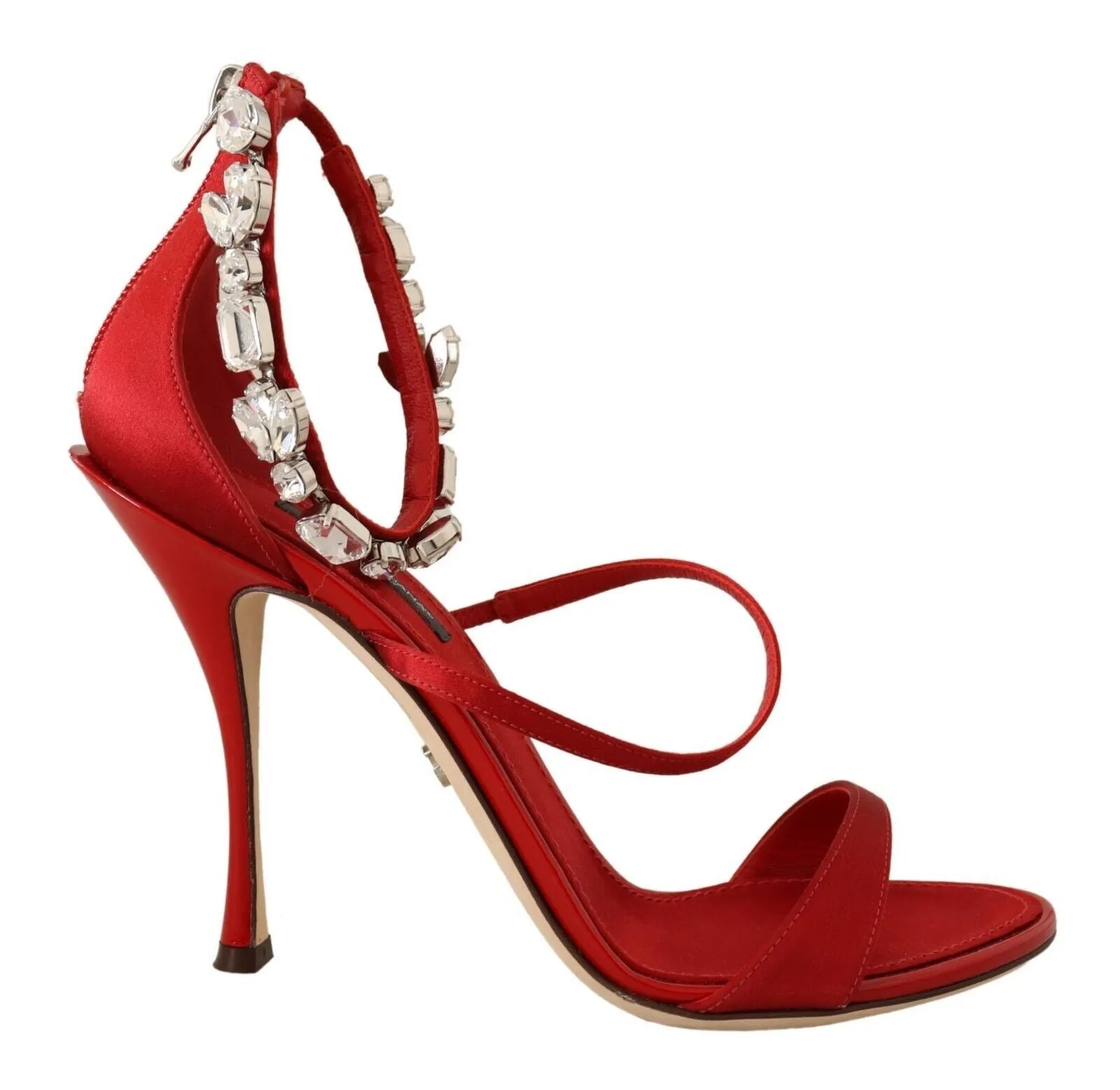 Red Crystal-Embellished Heel Sandals sold by Louxly