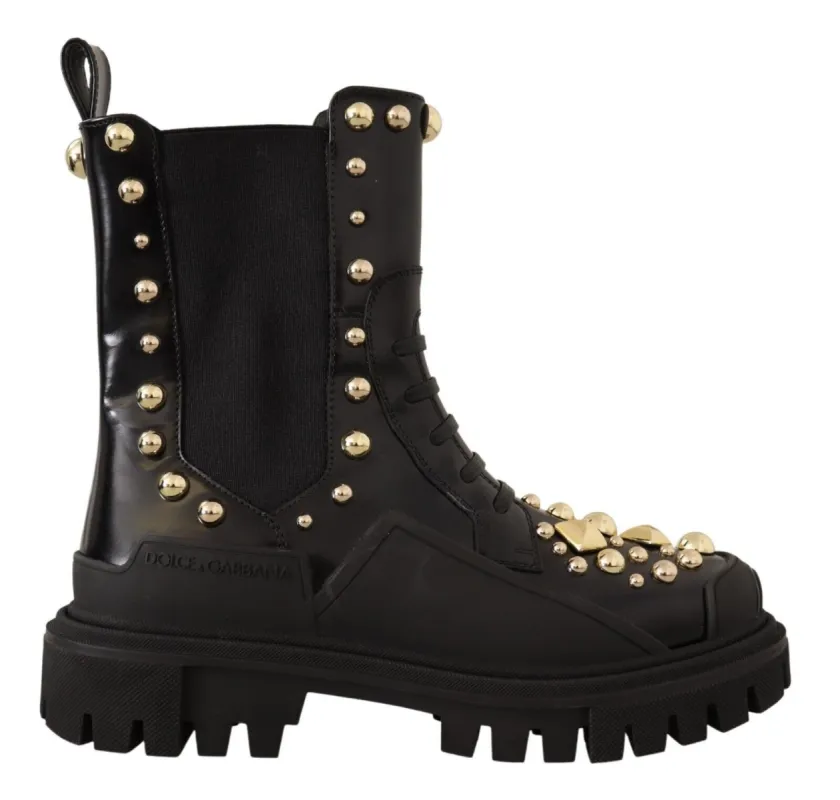 Studded Leather Combat Boots with Embroidery sold by Louxly