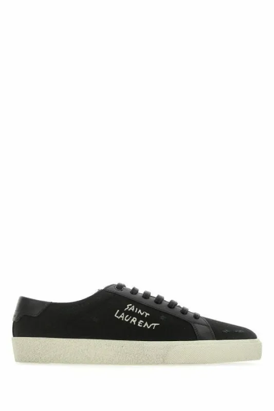 Sleek Black Canvas & Leather Low-Top Sneakers sold by Louxly