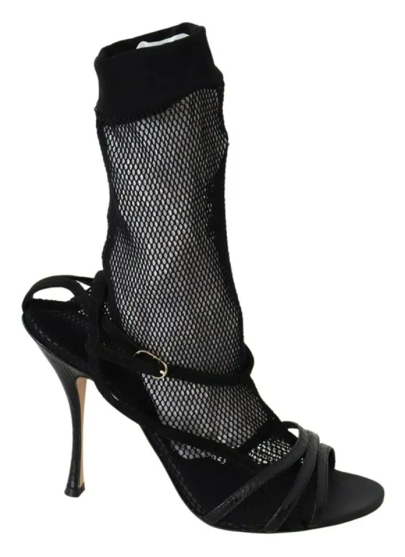 Chic Black Mesh Stiletto Sandals made by Louxly