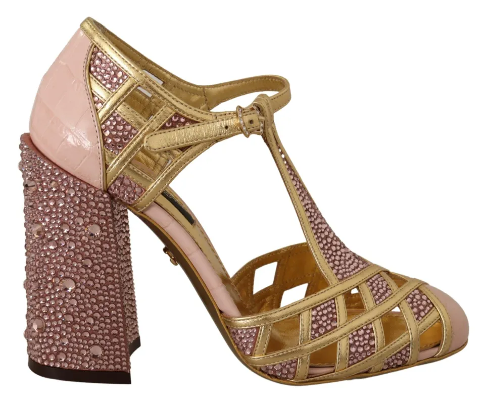 Silk-Infused Leather Crystal Pumps in Pink Gold sold by Louxly