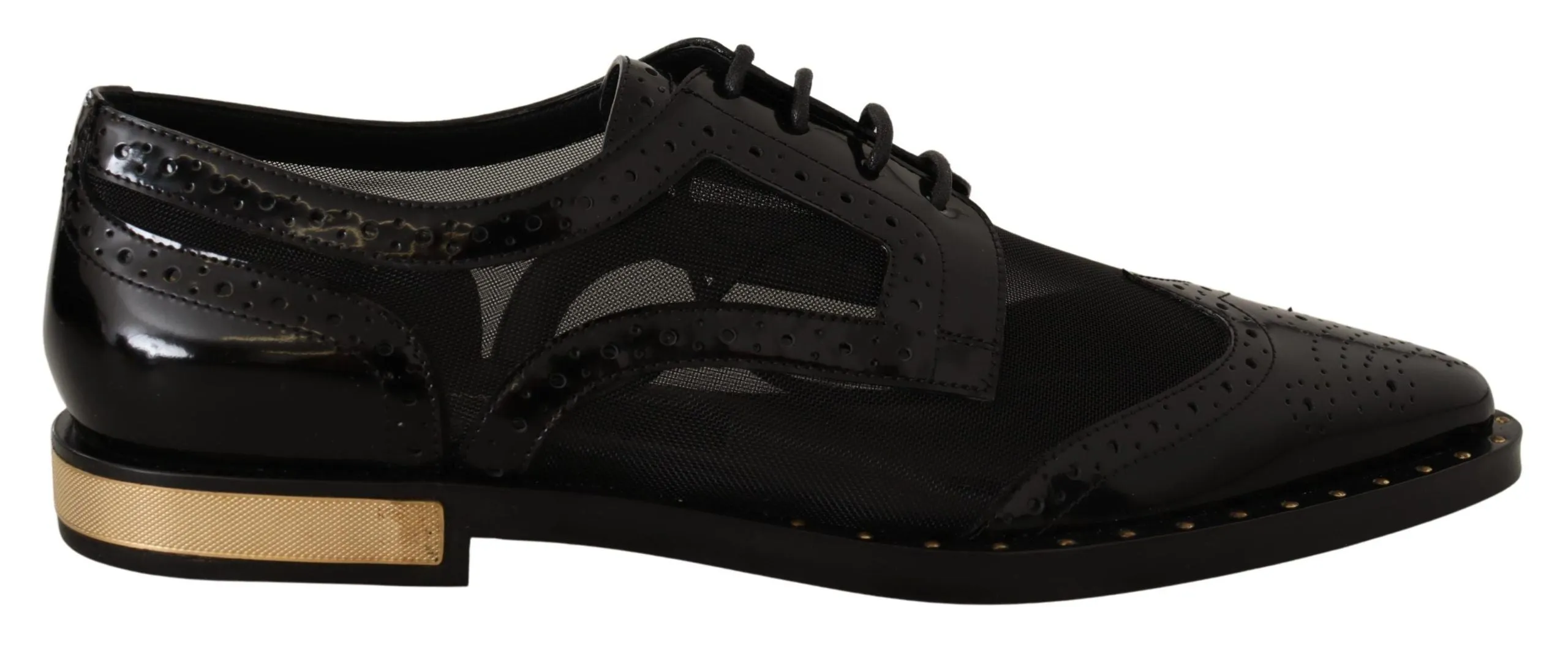 Elegant Gold-Trimmed Black Oxford Lace-Ups sold by Louxly