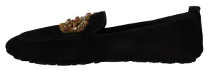 Elegant Black Leather Loafer Slides with Gold Embroidery sold by Louxly