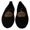 Elegant Black Leather Loafer Slides with Gold Embroidery sold by Louxly