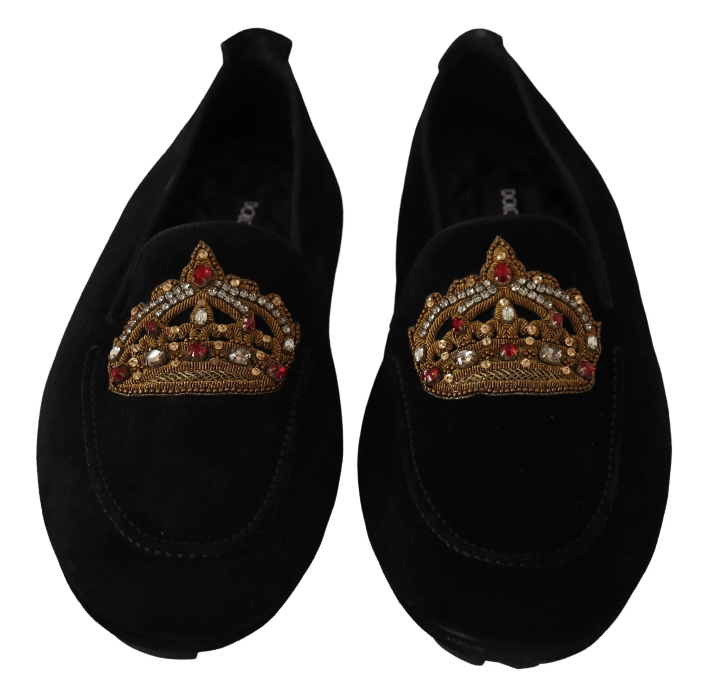 Elegant Black Leather Loafer Slides with Gold Embroidery sold by Louxly product image thumbnail 2