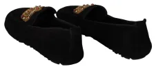Elegant Black Leather Loafer Slides with Gold Embroidery sold by Louxly